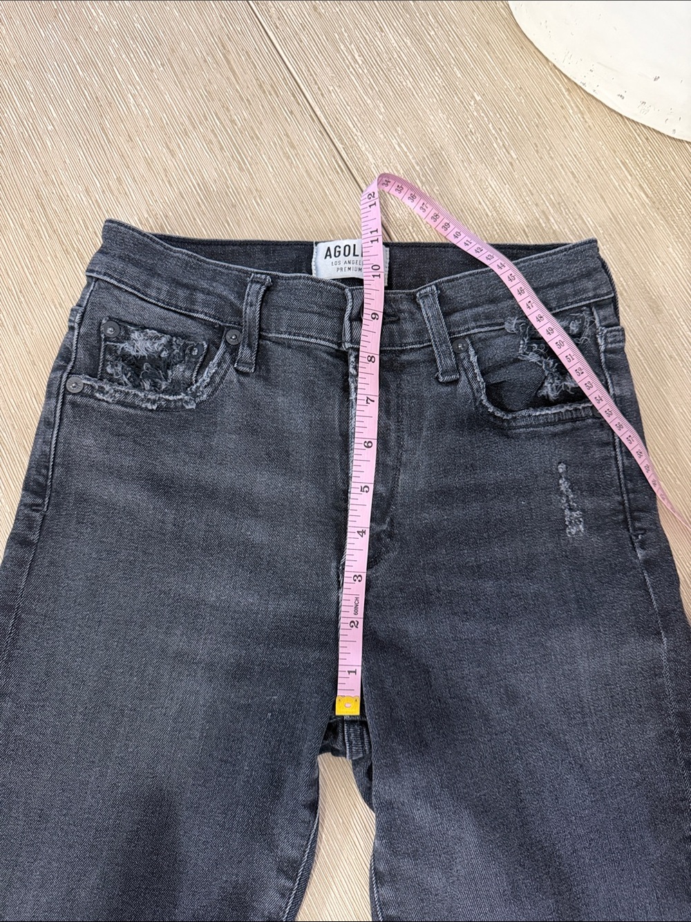 Agolde Sophie High Rise Skinny Crop cropped distress ankle black gray jeans 27 - Picture 6 of 10